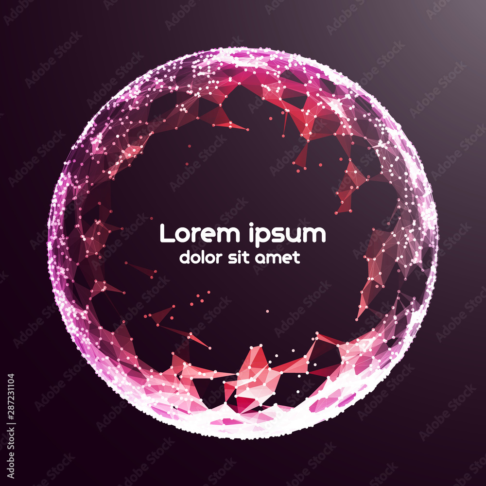 Poster abstract vector colorful mesh sphere on black background. big data. plexus effec. futuristic vector 