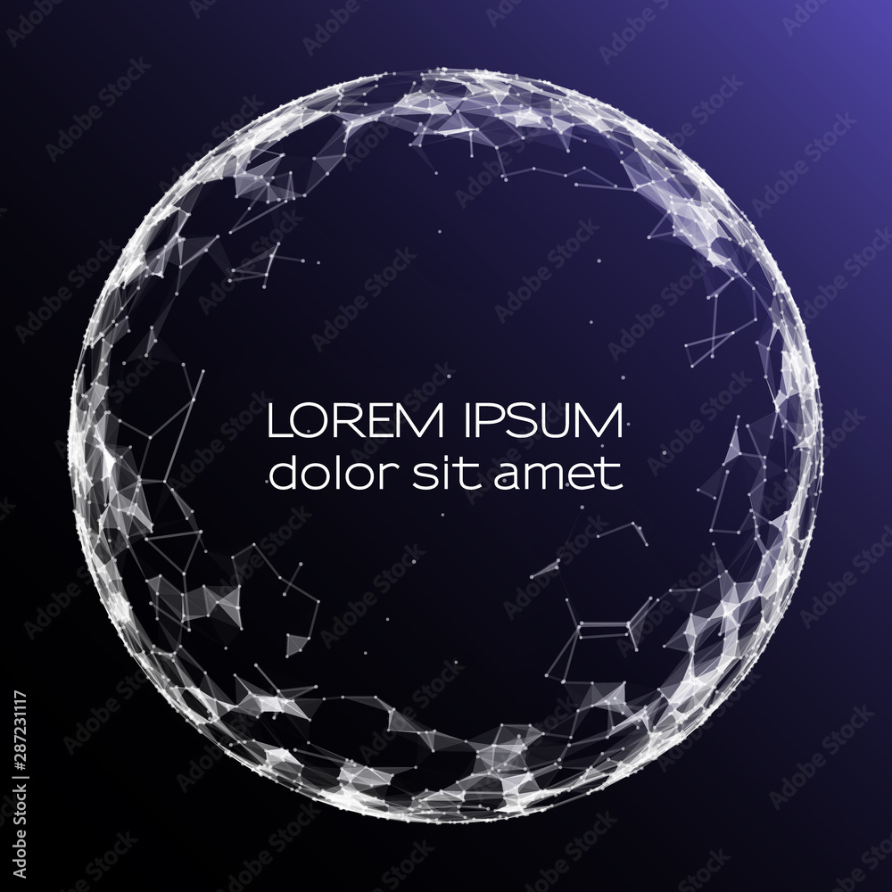 Poster abstract vector colorful mesh sphere on black background. big data. plexus effec. futuristic vector 