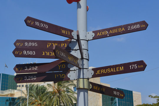 Distance and direction to different cities on the road sign