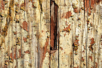 Old peeling paint on a wooden surface. retro wall background.