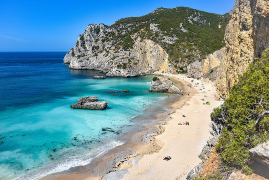 Praia Ribeira do Cavalo, a hidden beach near the town of Sesimbra, Portugal