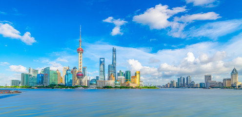 The Bund and Lujiazui's Cityscape on the Huangpu River in Shanghai, China