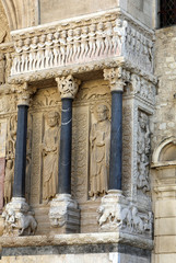 Statues of apostles on the west portal  Saint Trophime Cathedral in Arles, France....
