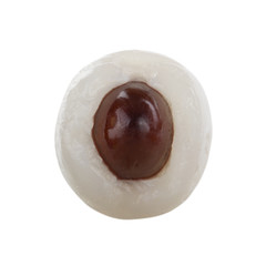 half of shelled lychee with peel isolated on white background