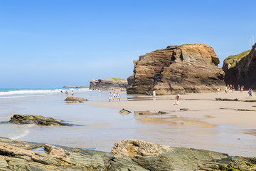 Ribadeo, Spain. Tourists on the famous Holy Water Beach
