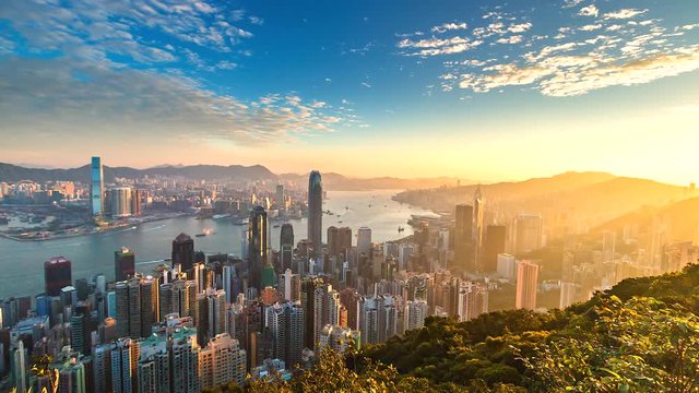 4K Time lapse view of Victoria Harbor, Hong Kong city 