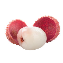 shelled  lychee with rind isolated on white background
