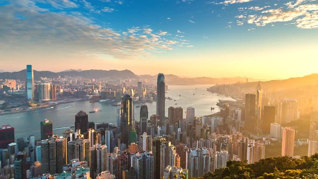 4K Time lapse view of Victoria Harbor, Hong Kong city 
