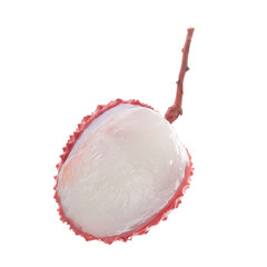 single half of shelled lychee isolated on white background