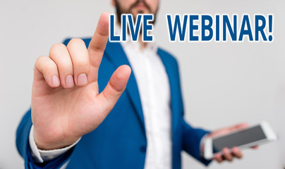 Conceptual hand writing showing Live Webinar. Concept meaning presentation lecture or seminar...