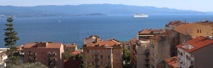 The aerial view of Ajaccio houses , Corsica island , France.