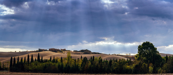 autumn, background, beautiful, blue, building, chianti, country, countryside, crete, crete senesi, cypress, destination, europe, farm, farmland, field, gimignano, grassland, hill, holiday, house, ital