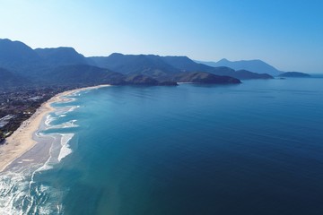 Aerial view of Maresias and Pauba Beaches, Sao Sebastiao, North Coast of Sao Paulo, Brazil. Vacation Travel. Travel destination. Tropical scenery. Great landscape