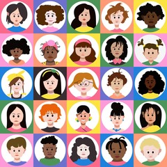 Kids Avatar Set Vector. Boys and girls. Cute image. Funny Avatar. Round Portrait.Flat Cartoon Character 