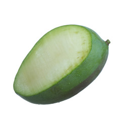 half of green mango isolated on white background