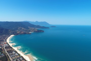 Aerial view of Maresias and Pauba Beaches, Sao Sebastiao, North Coast of Sao Paulo, Brazil. Vacation Travel. Travel destination. Tropical scenery. Great landscape