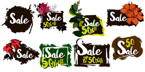 Vector sale tag with discount label. Promotion coupon retail collection banner.