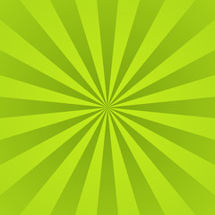 Green ray background. Vintage abstract texture. Retro starburst, sun beam. Halftone color. Light burst. Bright shine sunburst. Empty blank, scrapbook surface. Clean nature energy. Vector illustration