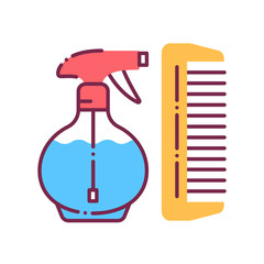 Barbershop color line icon. Hair styling items, spray and hairbrush. Hairdresser services. Beauty industry.
