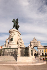 Naklejka premium Equestrian statue of King Giuseppe in the Square of Commerce in Lisbon. Portugal, Lisboa 