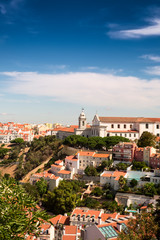Fototapeta na wymiar Aerial view from Castle of Saint George or Sao Jorge to the historical centre of Lisbon on the sunny afternoon, Lisbon, Portugal, Lisboa 