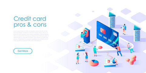 Isometric landing page ATM machine or credit card flat concept. ATM machine for website or homepage. Isometric vector illustration template. - obrazy, fototapety, plakaty
