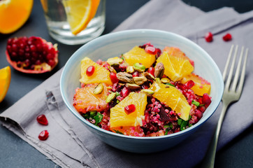 Quinoa chilantro beet pistachio pomegranate salad