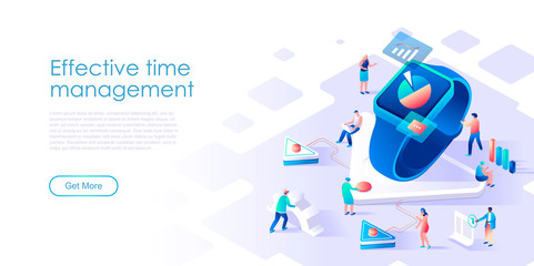 Isometric landing page business time management flat concept. Prioritizing organization for effective productivity for website or homepage. Isometric vector illustration template.