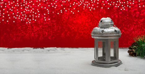 christmas banner background with lantern and ice snow copy space for your text