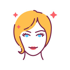Beautiful women face with fashionable hairstyle color line icon. Avatar blond girl. Pictogram for web page, mobile app, promo.