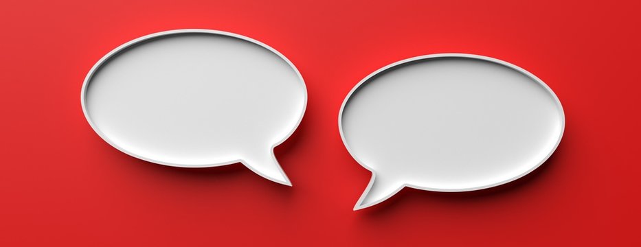 Talk balloons empty on red background. 3d illustration