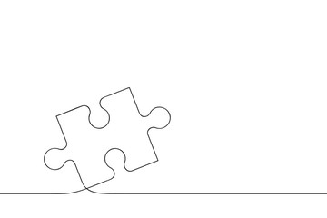 Puzzle piece of one continuous line drawn. Jigsaw puzzle element. Vector illustration.