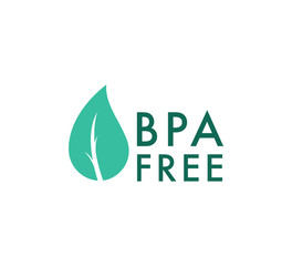 BPA free vector icon, Safe food package stamp. Healthy BPA free check mark leaf and drop seal. No toxic approved icon