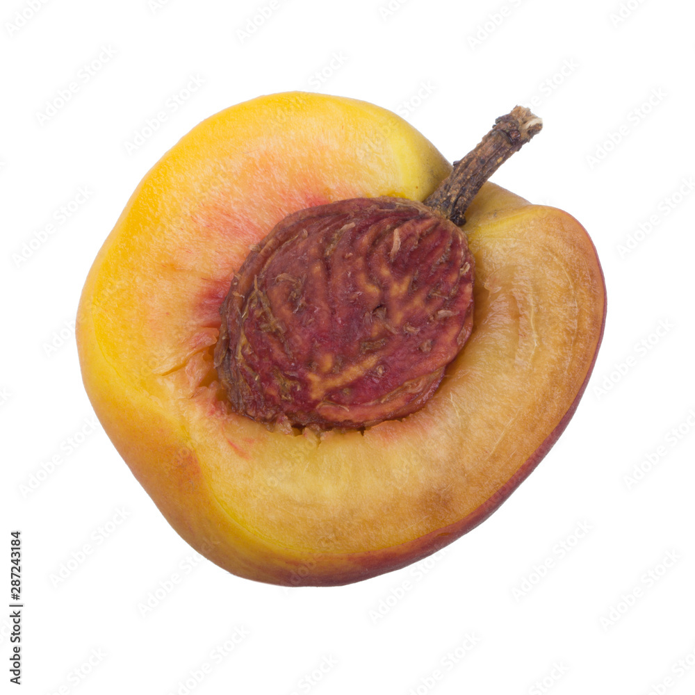 Wall mural half fresh peach isolated on white background