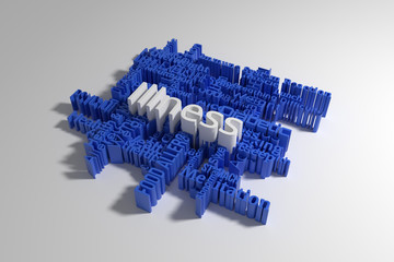 Illness, health, lifestyle keyword words cloud. For graphic design, texture or background. 3D rendering.