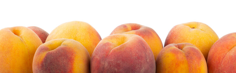 heap fresh peach isolated on white background. banner