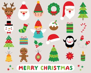 Christmas cartoon vector icons set