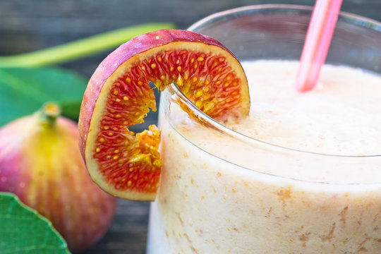 Homemade fruit drink with fig and yogurt, refreshing summer drink