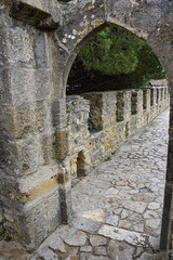 Lisbon, Portugal - July 27, 2019: External wall and towers of the Lisbon Castle (Castelo de Sao Jorge)