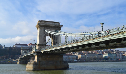 The Szechenyi Chain Bridge over the Danube in Budapest on December 29, 2017.