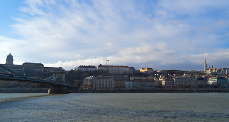 Fototapeta na wymiar Walking on Danube River embankment in Budapest on December 29, 2017.