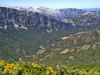 Mountain landscape over Grotte del Bue Marino, Sardinia