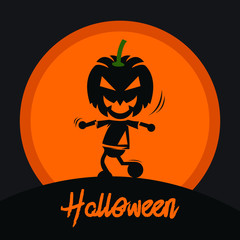 Halloween Pumpkin Dancing under moon light Vector Scene Background