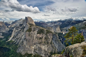 Half Dome and Waterfalls at Yosemite