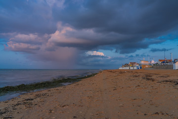 Luc-Sur-Mer, France - 08 12 2019: Beautiful sunset on the coast