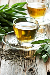 Infusion made from sage leaves. Medicinal herb Salvia officinalis