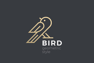 Bird Logo abstract vector design Linear style. Dove Sparrow sitting Logotype icon.