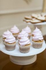 white plate with nine sweet pink muffins