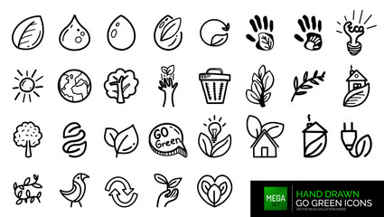 Hand drawn natural go green doodle icons