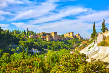 Fototapeta na wymiar Panoramic view of the Alhambra and Granada in Spain.